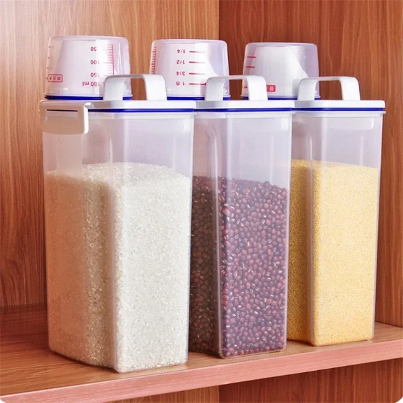 Bucket For Measuring Rice Transparent Sealed Rice Bucket with Measuring Cup - Kitchen | Inspire ...