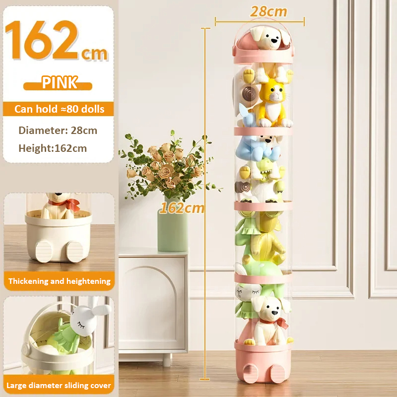 Doll Storage Box for Toys Organization, Plush Toy Storage Tube, Transparent Plastic Stuffed Storage Barrel Organizer