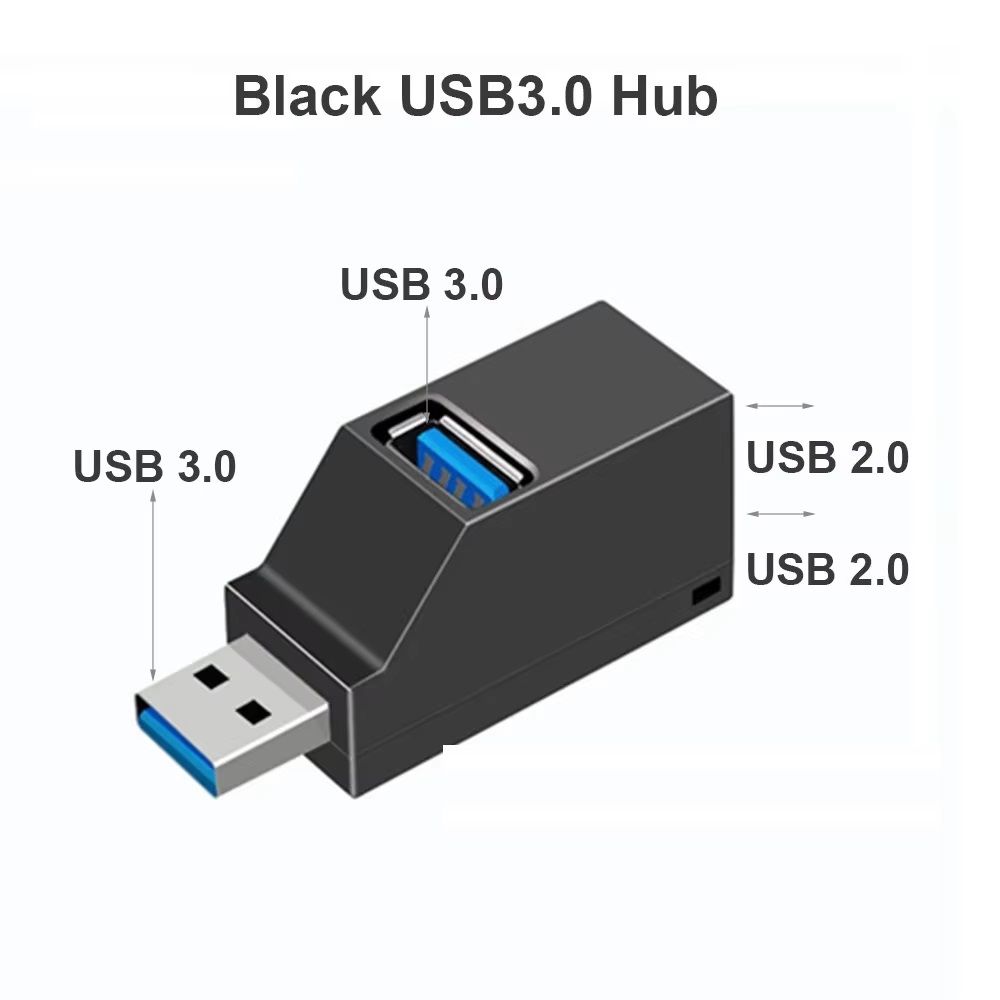 USB HUB Adapter Extender for PC Laptop, 3-Port Mini Splitter Box, Hi-Speed USB Card Reader, USB Adapter Extender