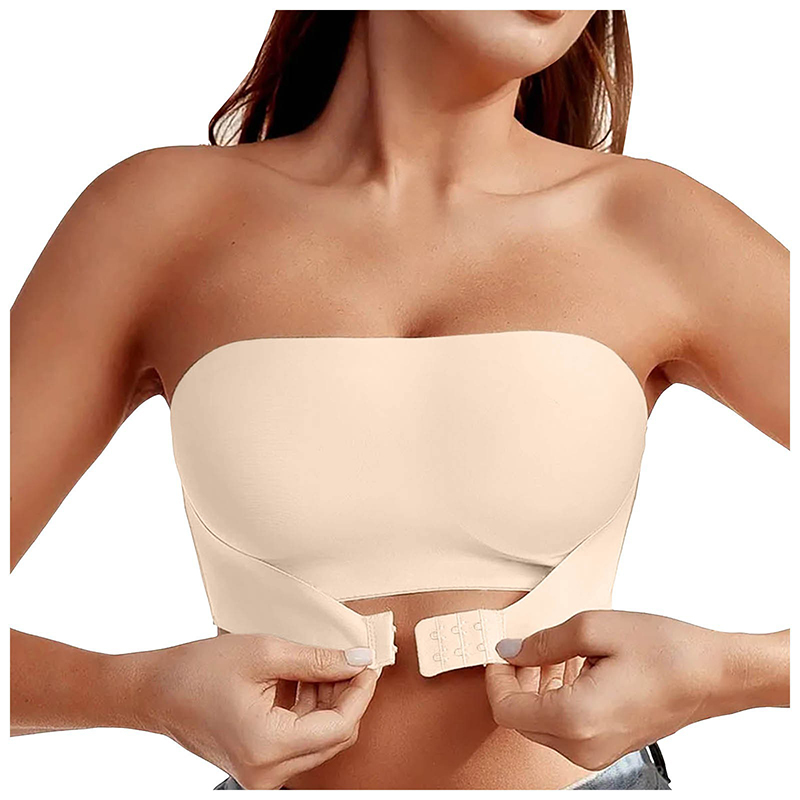 Women's Strapless No Padding Seamless Bra, Sexy Comfortable Push Up Vest Top, Anti-Slip Front Button Underwear for Women
