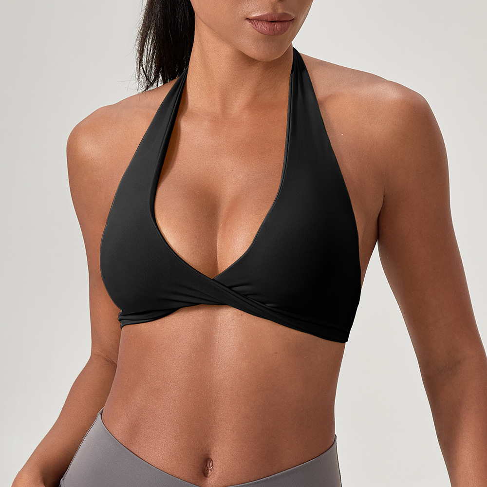 Impact Sport Bra Women Halter Tank Top, High Support Push-up, Open Back Gym Fitness Yoga Workout Vest, Removable Pad