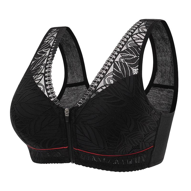 Sports Yoga Bra, Cotton Cups, Front Zipper, Breathable Tank Top, No Steel Ring, Lace, Large Size Womens Bra