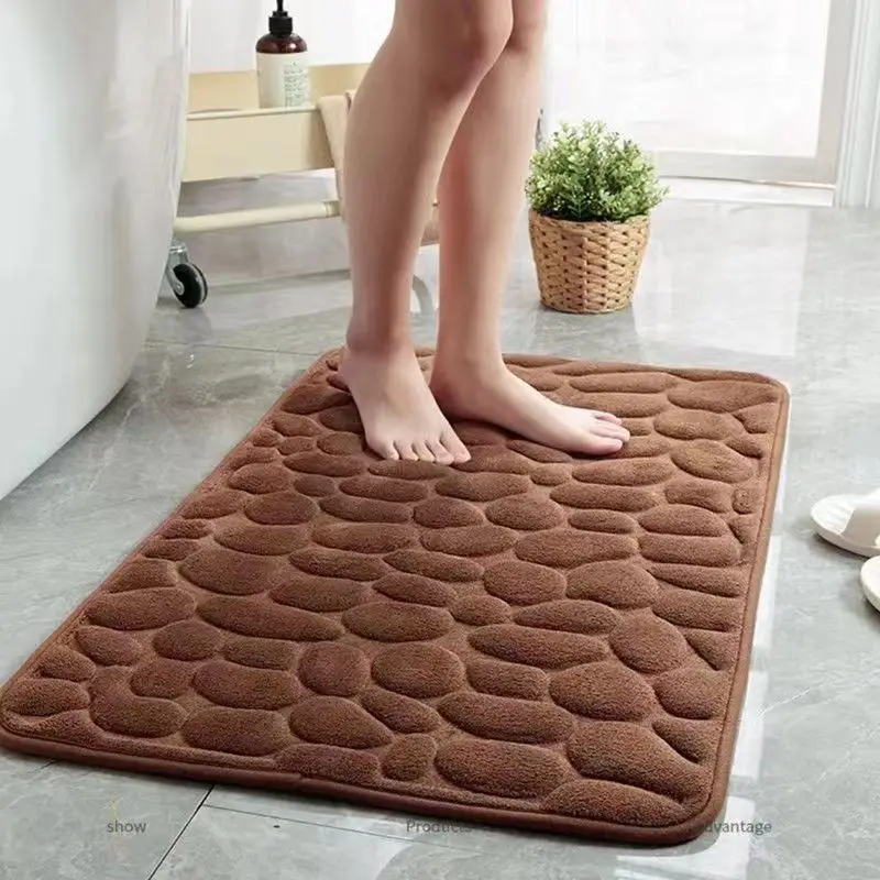 Non Slip Bathroom Mat, Cobblestone Embossed Bath Mats, Absorbent Doormat, Carpet Door Floor Mat, Machine Washable, Quick