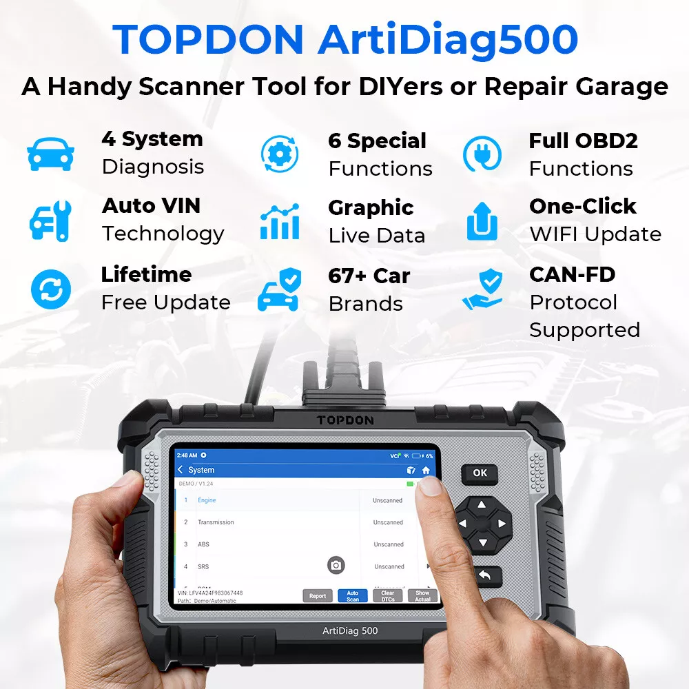Topdon ArtiDiag Diagnostic Scanner, Car Diagnostic Tool, All Systems Engine ABS SRS Airbag Code Reader