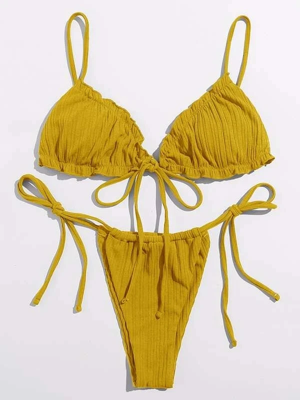 Sexy Swimsuit Pit Stripe Bikini, Women Swimwear Bathing Suits, Push Up Biquinis, Bandage Beachwear Solid Sets