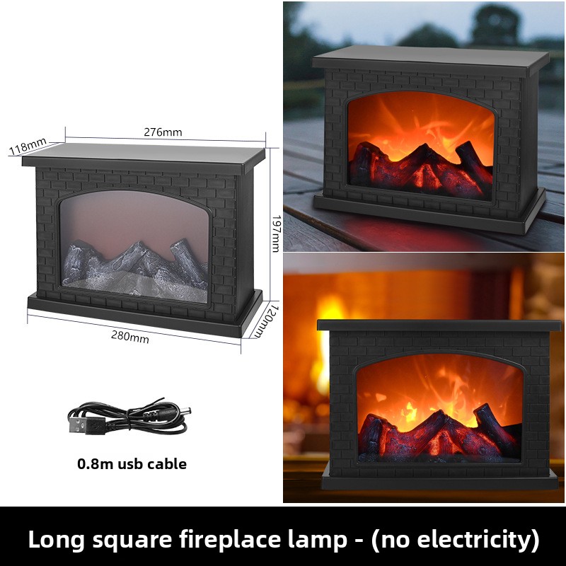 LED Fireplace Lamp, Realistic Flame, Battery USB Powered, Vintage Style, Indoor Room, Terrace, Christmas Halloween