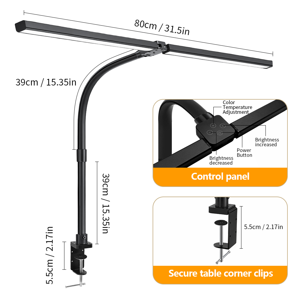LED Desk Lamp with Clamp, Architect Desk Lamp for Home Office, Ultra Bright, Auto Dimming PC Light, Stepless Dimming