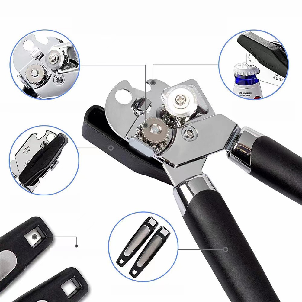 Stainless Steel Can Opener, Multifunctional Grip Opener, Side Cut Professional Tins Bottle Opener Kitchen Gadgets