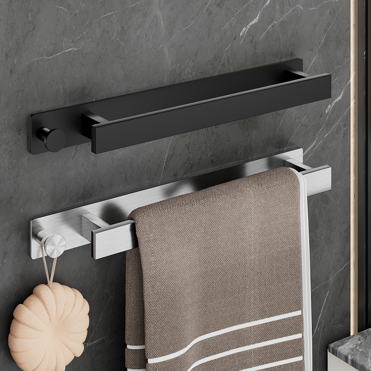 Stainless Steel Bathroom Towel Racks with Hooks No Drill | Inspire Uplift