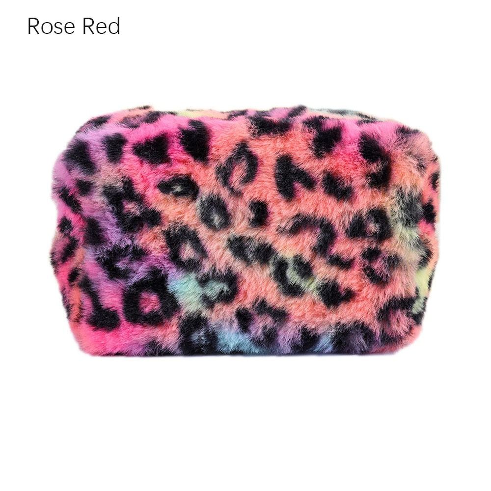 Fashion Leopard Print Makeup Bag, High quality Large Capacity Zipper Toiletry Bag, Portable Plush Travel Organizer