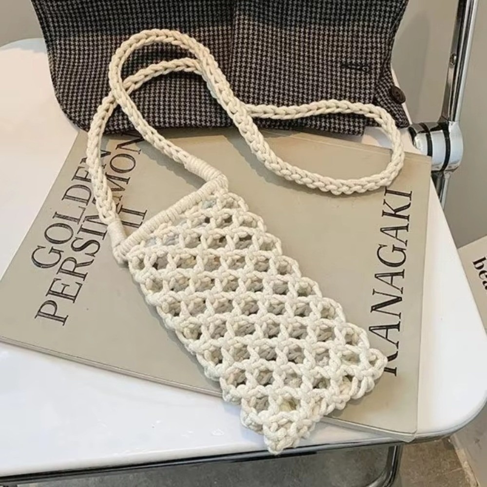 Womens Fashion Solid Color Hollow-out Woven Crochet Crossbody Bag, Lightweight Shoulder Handbag