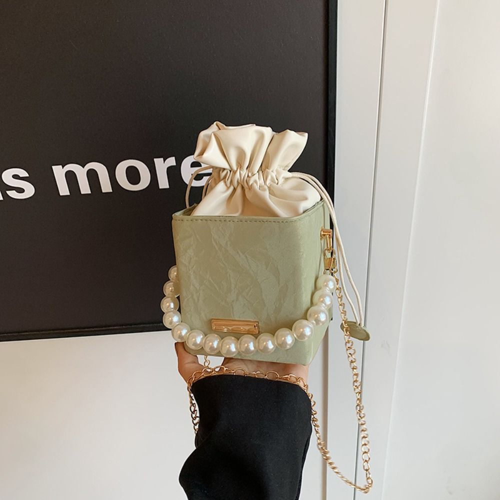 Pearl Waist Bag with Fashion Chain, Vintage PU Leather Crossbody Bag