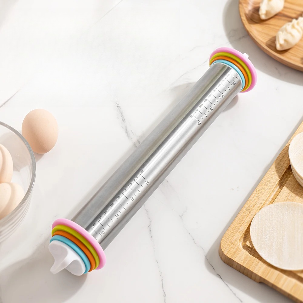 Stainless Steel Adjustable Rolling Pin with 4 Thickness Ring | Inspire ...