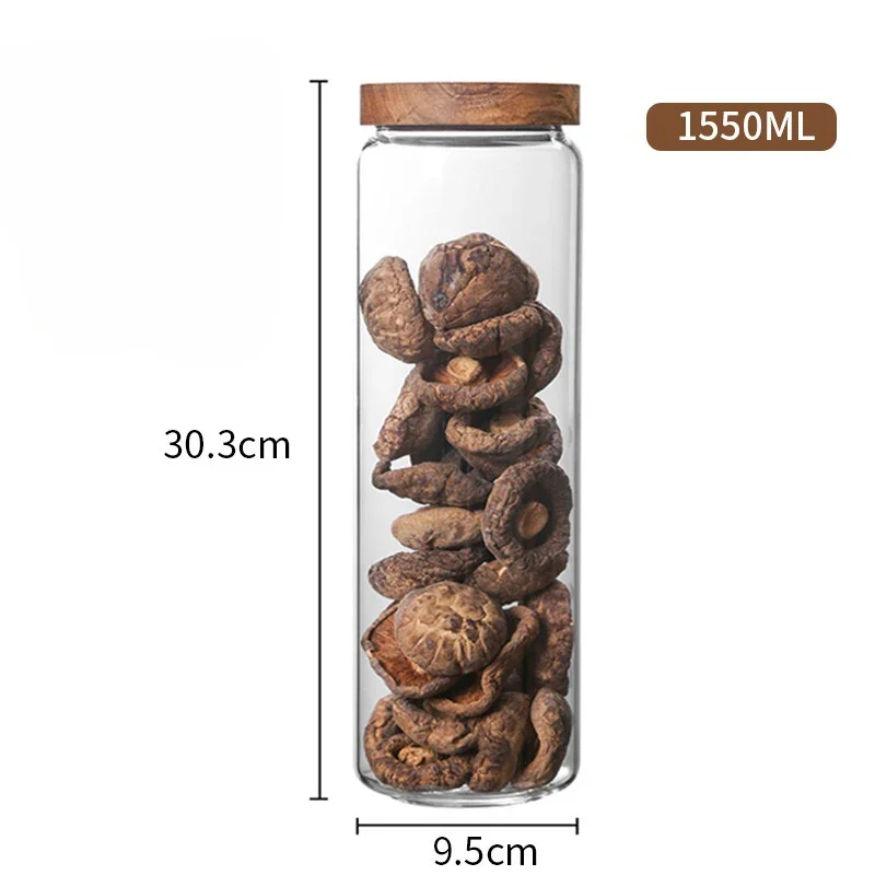 Wood Lid Organizer Glass Airtight Canister Kitchen Storage Jar, Sealed Food Container Ginger Cereal Dispenser Set
