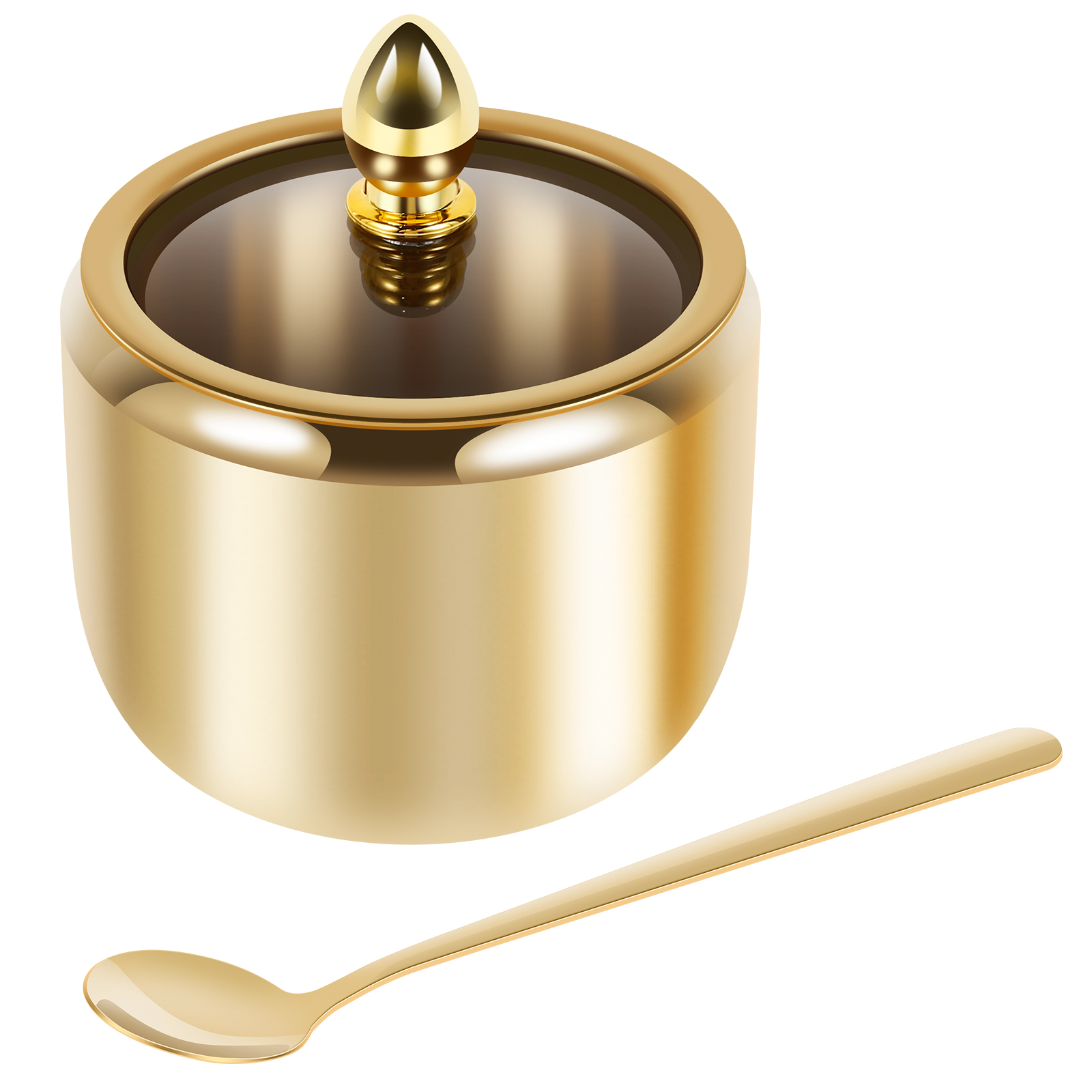 Stainless Steel Sugar Jar with Clear Glass Lid and Spoon, Multifunctional Container for Salt, Candy, and Coffee Beans