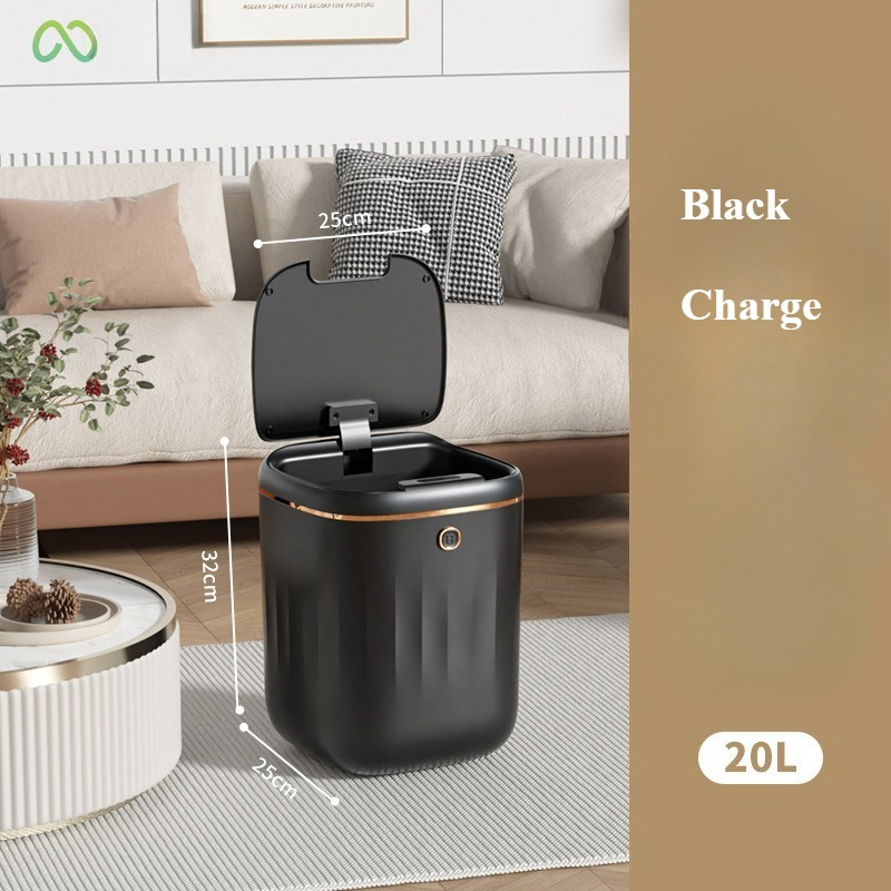 Automatic Smart Sensor Trash Can, Large-Capacity Waterproof Trash Bin, Black Bathroom, Kitchen, Toilet Paper Basket