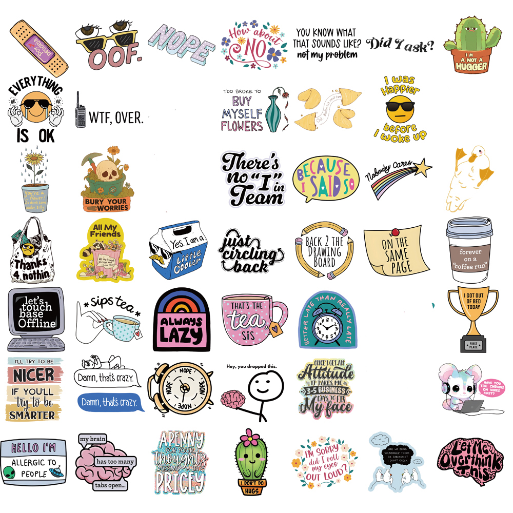 Sarcastic Kawaii Aesthetic Waterproof Vinyl Stickers Pack for Laptop, Phone and Scrapbook