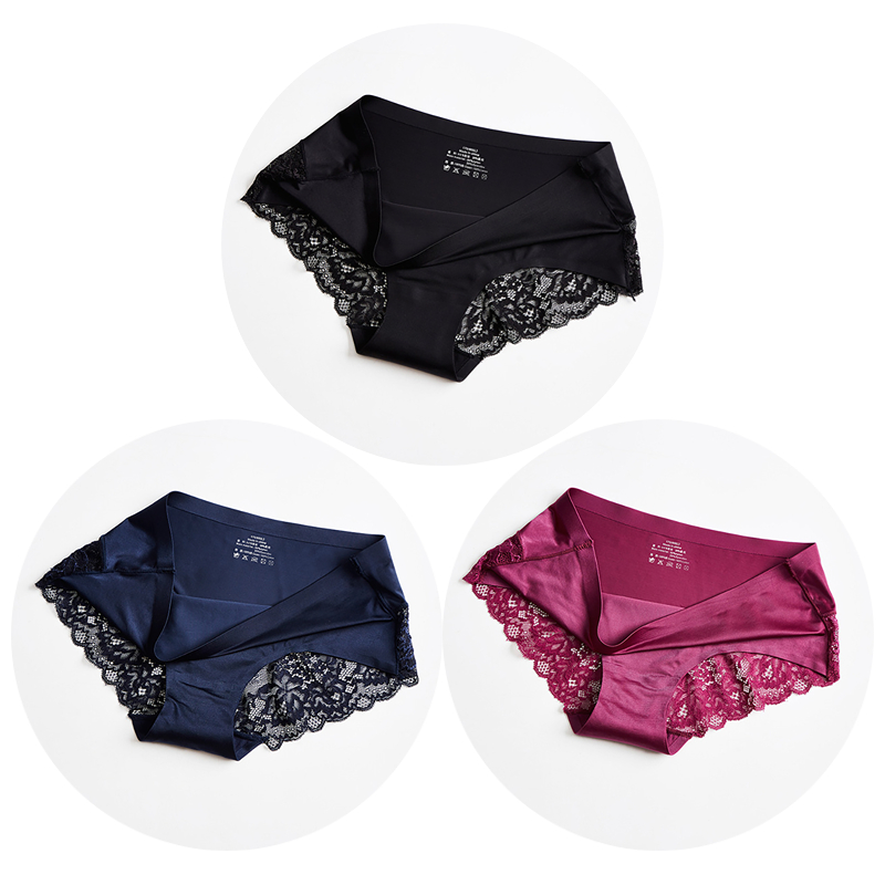 Elegant Lace Panties Women Silk Satin Briefs Soft Comfortable Plus Size Lace Panties