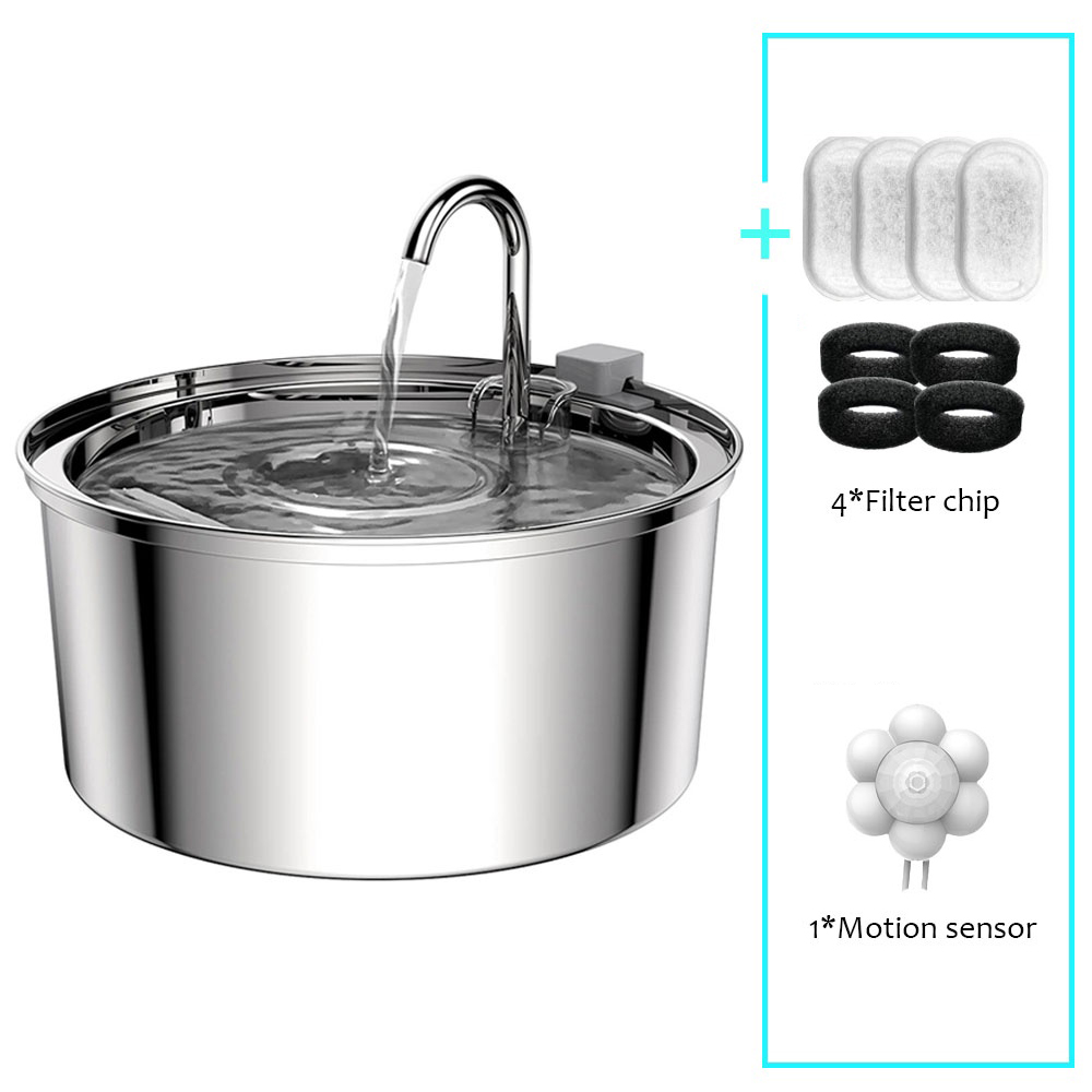 Smart Stainless Steel Pet Water Fountain for Cats and Dogs USB Automatic Mute Drinking Bowl