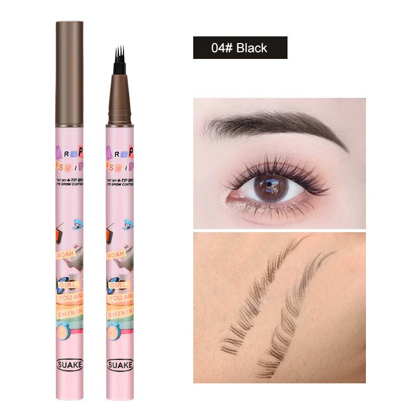 Waterproof Eyebrow Pen with Fork Tip Long Lasting Natural Dark Brown Eyebrow Pencile