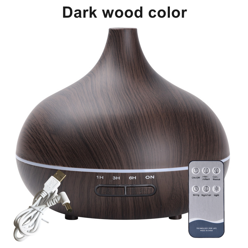 Wood Color USB Aroma Diffuser with LED Colors Remote Control USB-Powered Air Humidifier for Home Office