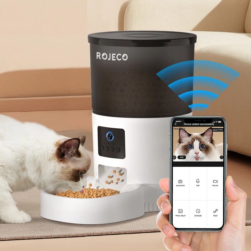 Smart Automatic Cat Feeder with Camera WiFi Pet Food Dispenser with App Control and Voice Recorder