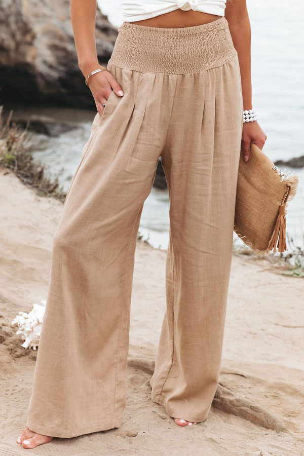 Womens Casual Drawstring Pants Mid Waist, Beach Wide Leg, Spring Summer Comfort