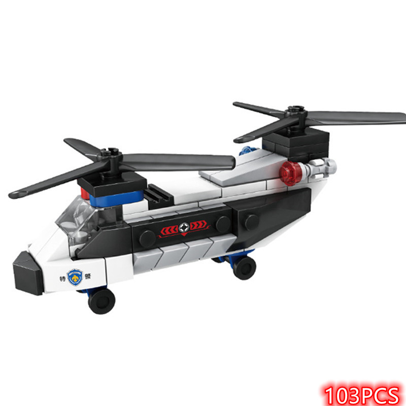 DIY MOC City Plane SWAT Super Police CAR Dual-Rotor Helicopter Building Blocks Kit Classic Model