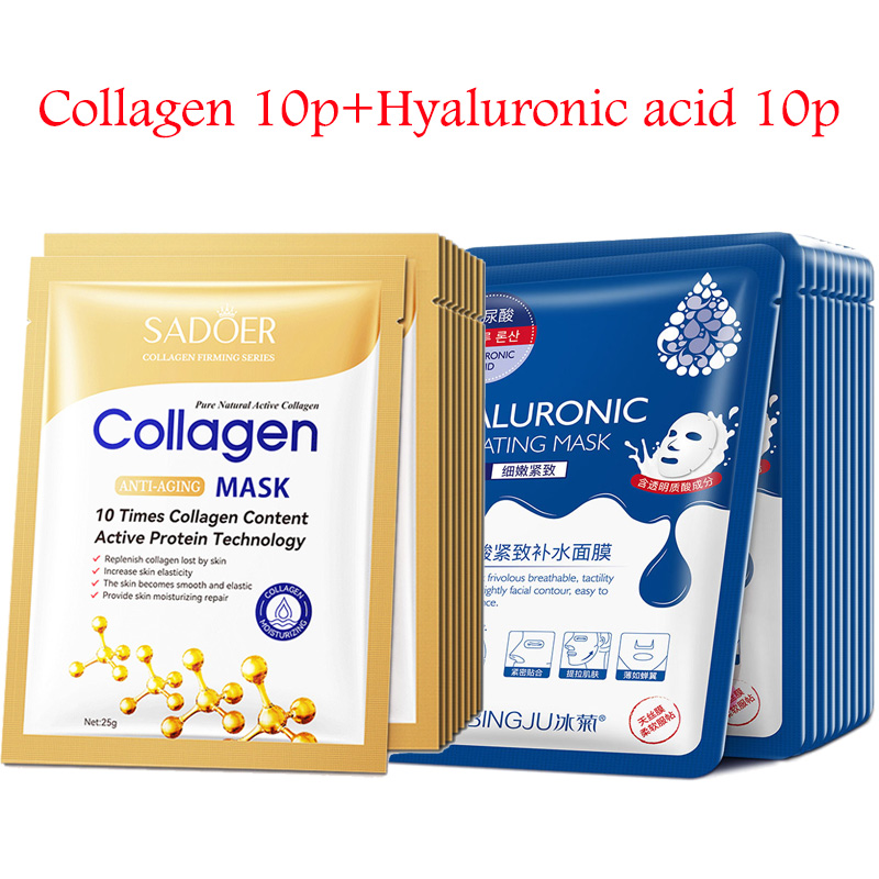 Hyaluronic Acid Collagen Face Mask Moisturizing Firming Hydrating Sheet Mask for Glowing Skin
