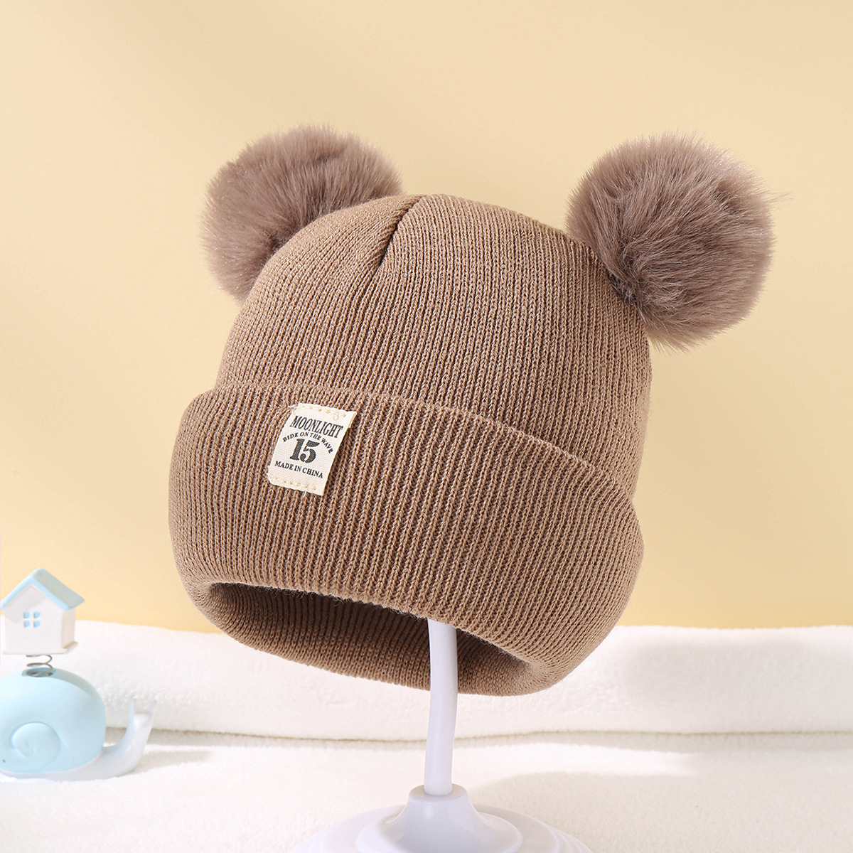 Knitted Baby Hat with Pom Pom for Boys and Girls, Solid Color Winter Beanie, 0-3 Years Old, Comfortable and Warm