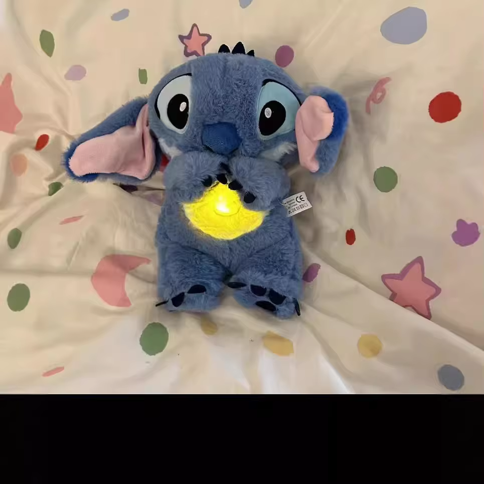 Kawaii Stitch Anime Plush Doll with Lighting and Music, Baby Sleep Aid, Airbag Toy for Kids Gift