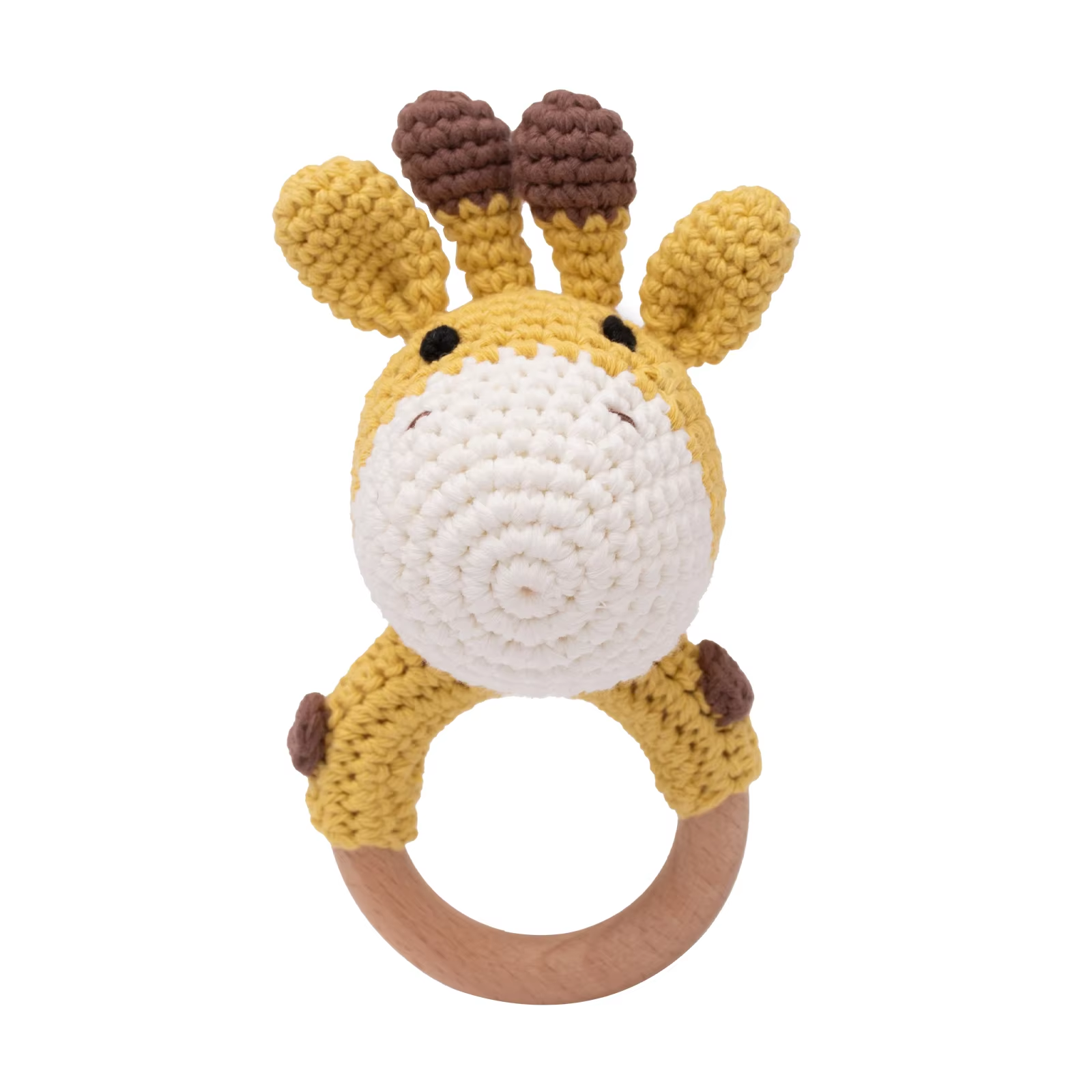 Wooden Teether Toy, Baby Crochet Rattle, BPA Free Wood Rodent Rabbit Rattle, Baby Mobile Play Gym