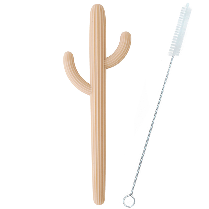 Cactus Shape Baby Shower Gifts, Silicone Teethers, Fidget Toys for Newborns, Straw Teething Infant Chewing Toy