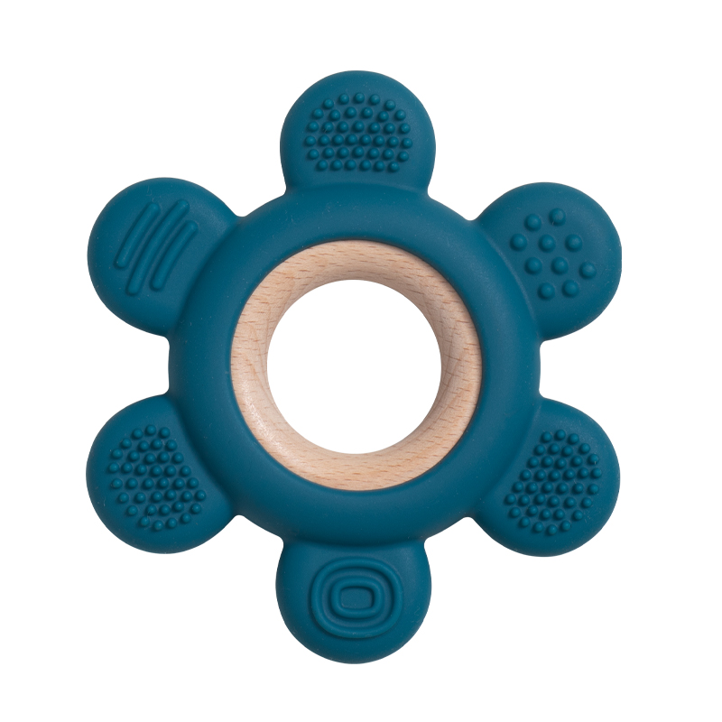 Silicone Teether with Wooden Ring, Baby Fruit Teething Toys BPA Free, Infant Chewing Toy for Boys Girls, Newborn Babies