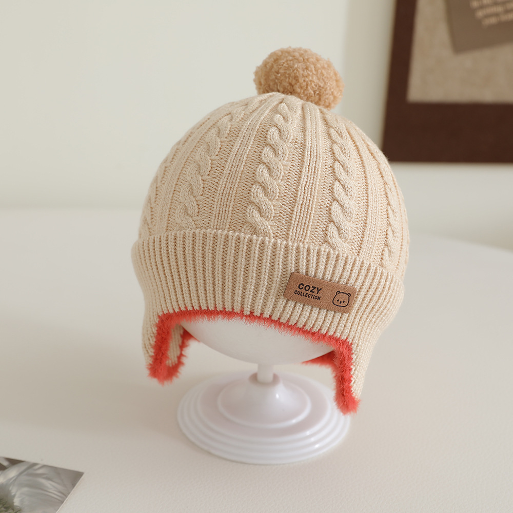 Windproof Toddler Girls Knitted Hat, Cute Pompom Infant Ear Protection Cap, Baby Boy Earmuffs Beanie
