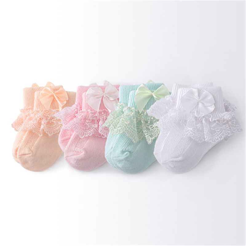 Princess Bow Toddler Baby Girls Socks, Lace Infant Girls Sock, Spring Cotton Newborn Baby Socks For Girls