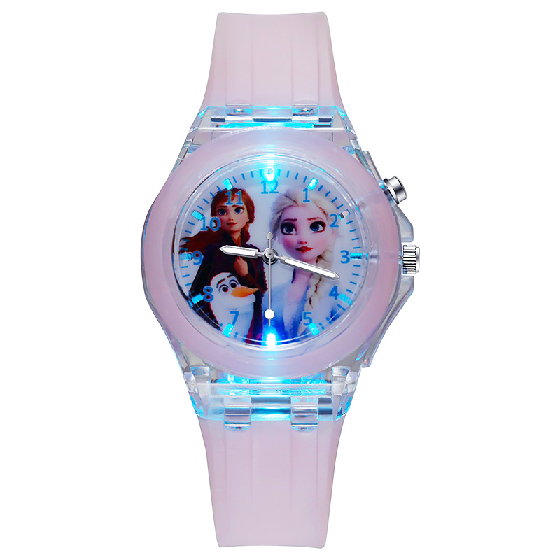Silicone Strap Disney Kids Watches for Girls, Princess Elsa Frozen Sophia Flash Light, Children Women Clock