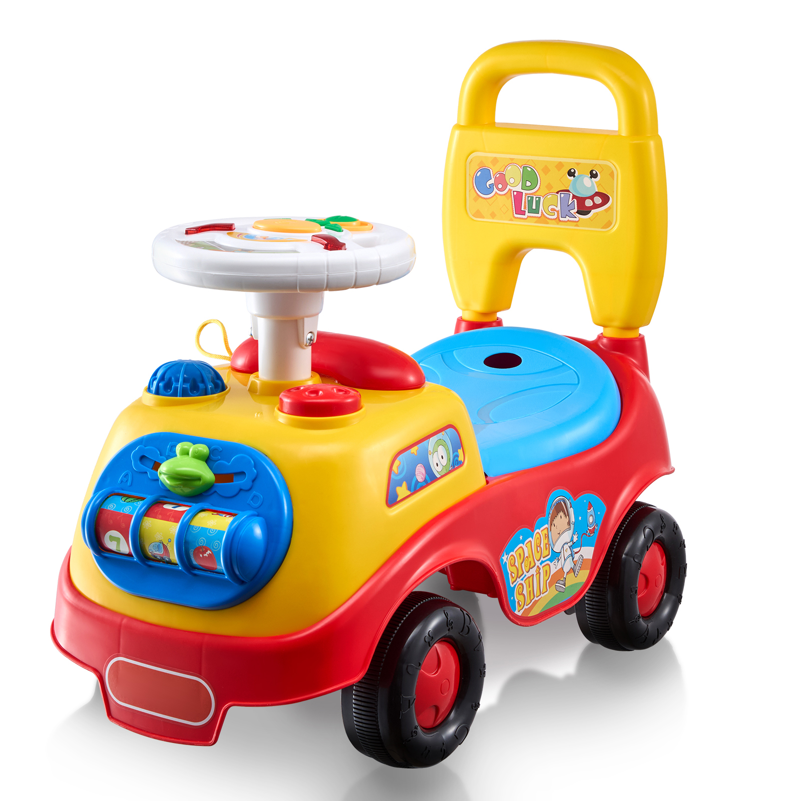 Toddler Ride On Push Car, SucceBuy Sit to Stand Toy Car with Music, Steering Wheel, Storage Seat for Toddlers
