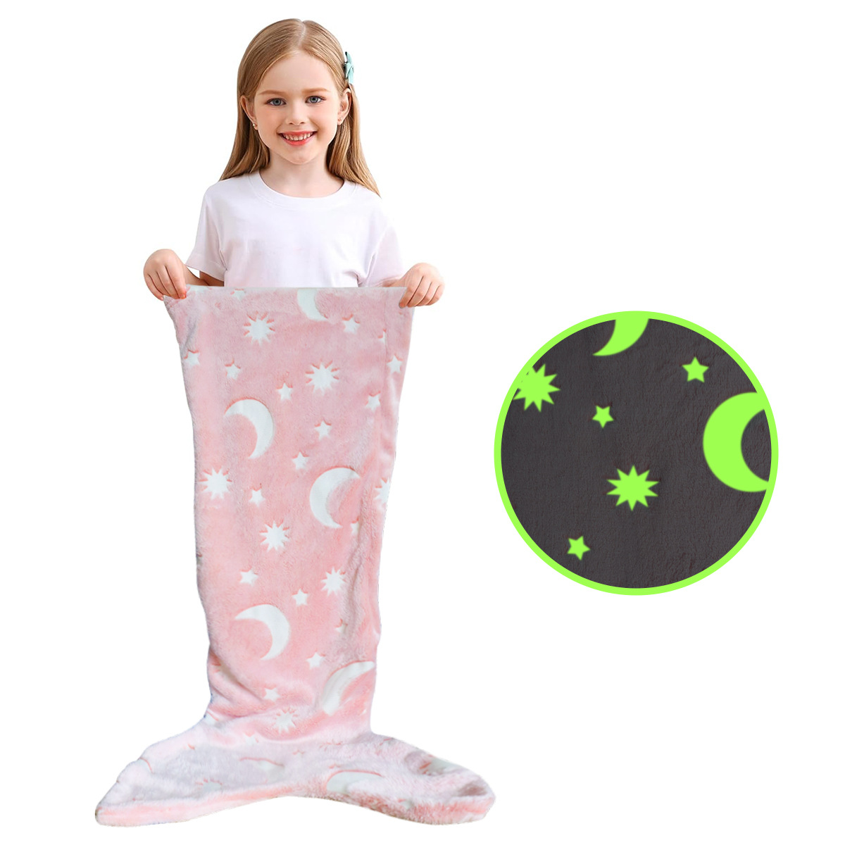 Super Soft Glow in The Dark Flannel Mermaid Tail Blanket, Cartoon Rainbow Unicorn Design, Perfect Gifts for Girls
