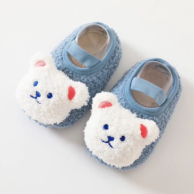 Newborn Cartoon Bear Shoes, Plush Winter Soft Soled Infant Walkers