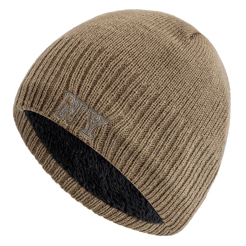 Winter Ski Knitted Beanie Hat, New Style Plush Fur Lined Warm Cap, Unisex Autumn Casual NY Printed Hat for Men Women