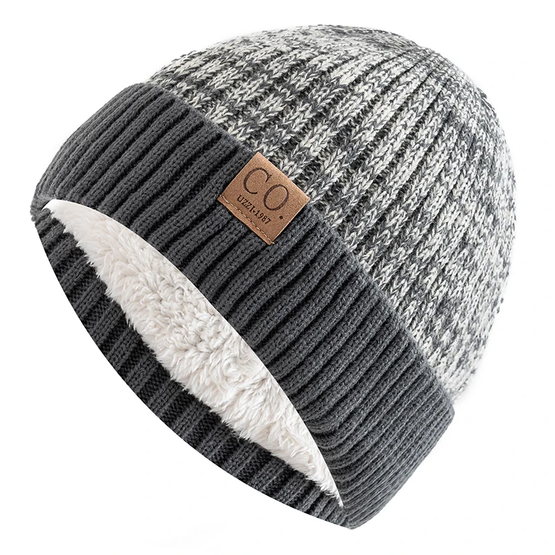 Warm Beanie Cap Casual, New Unisex Two-Tone Winter Hat, Men And Women Fashion, Fur Lined Winter Knitted Hats