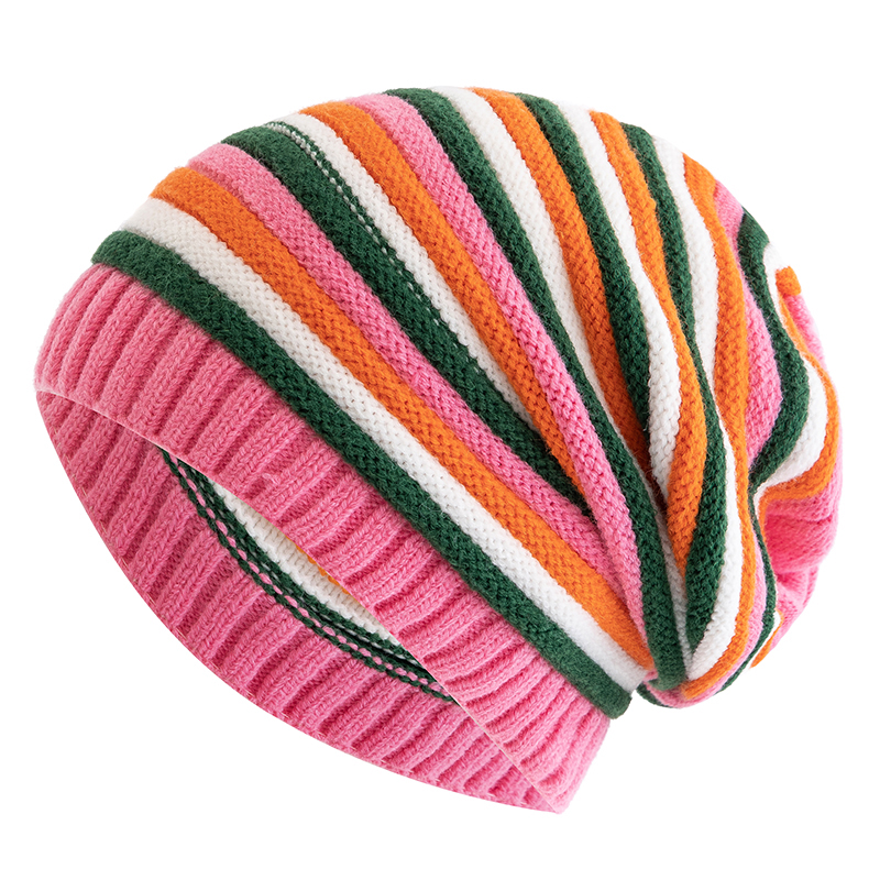 Winter Hats Keep Warm Beanie, New Women Slouchy, Casual Knitted Cap, Striped Design
