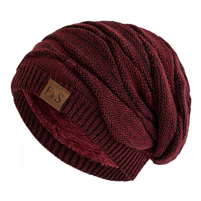 Warm Fleece Lined Beanie Cap, New Unisex Slouchy Winter Hats, Men Women Casual Label Decor