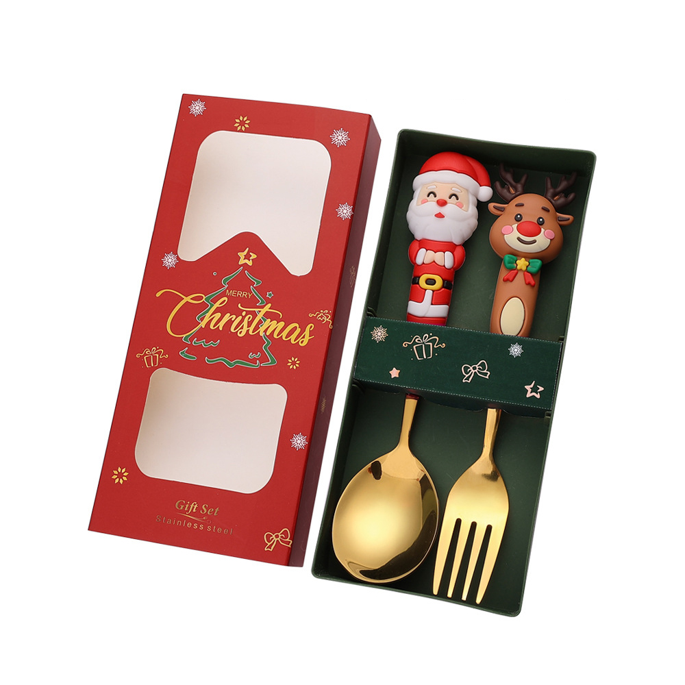 Stainless Steel Christmas Dinnerware, Tableware, Luxury Gift Box, Santa Cutlery, Dessert Fork, Coffee Spoon