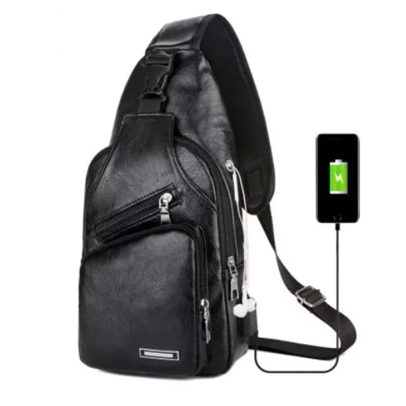 Solid Color PU, Simple and Fashionable Casual, Crossbody Bag for Commuting, MEN'S Chest Bag