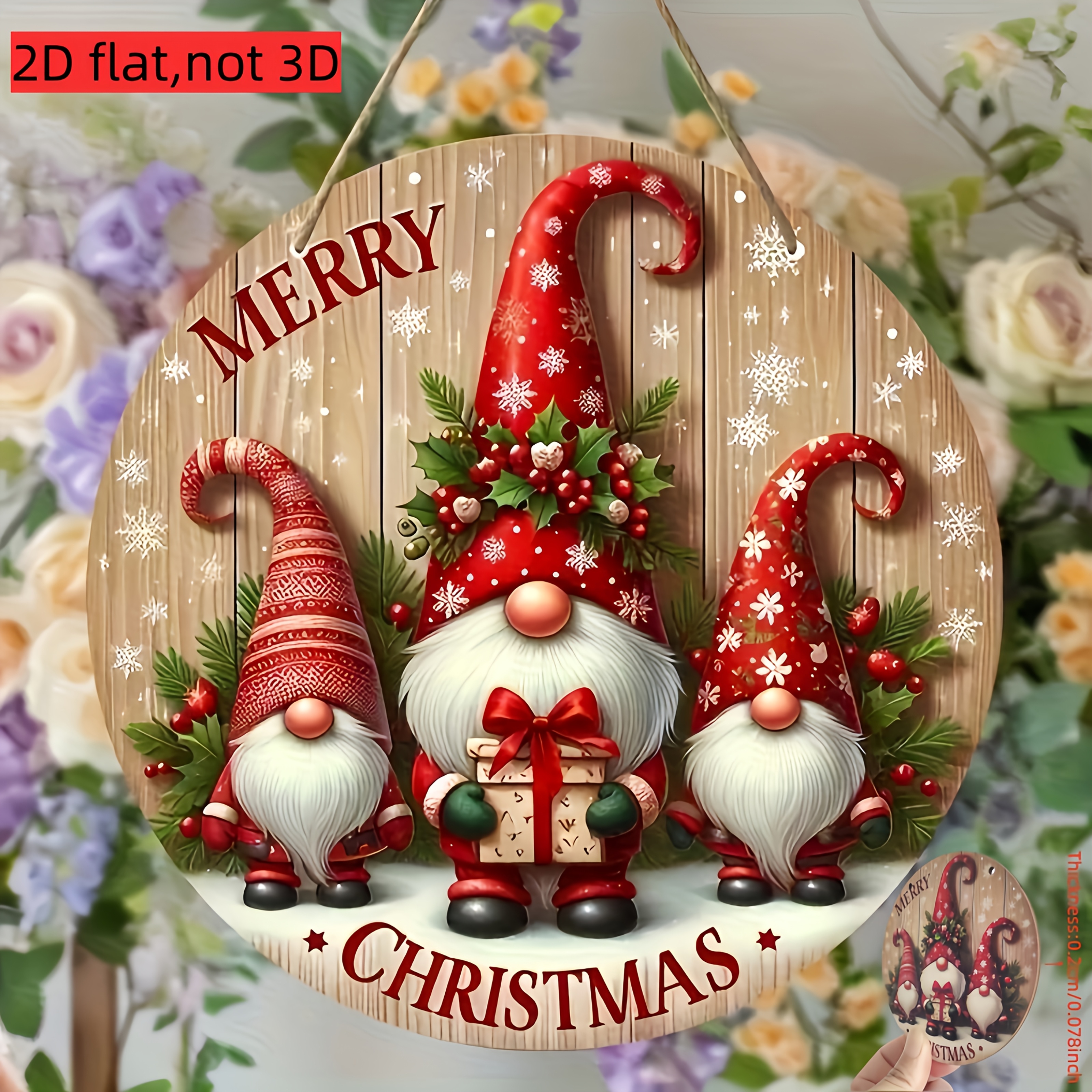 Hanging Ornament for Indoor, Merry Christmas Wooden Sign, Gnome & Santa Claus Festive Holiday Decor
