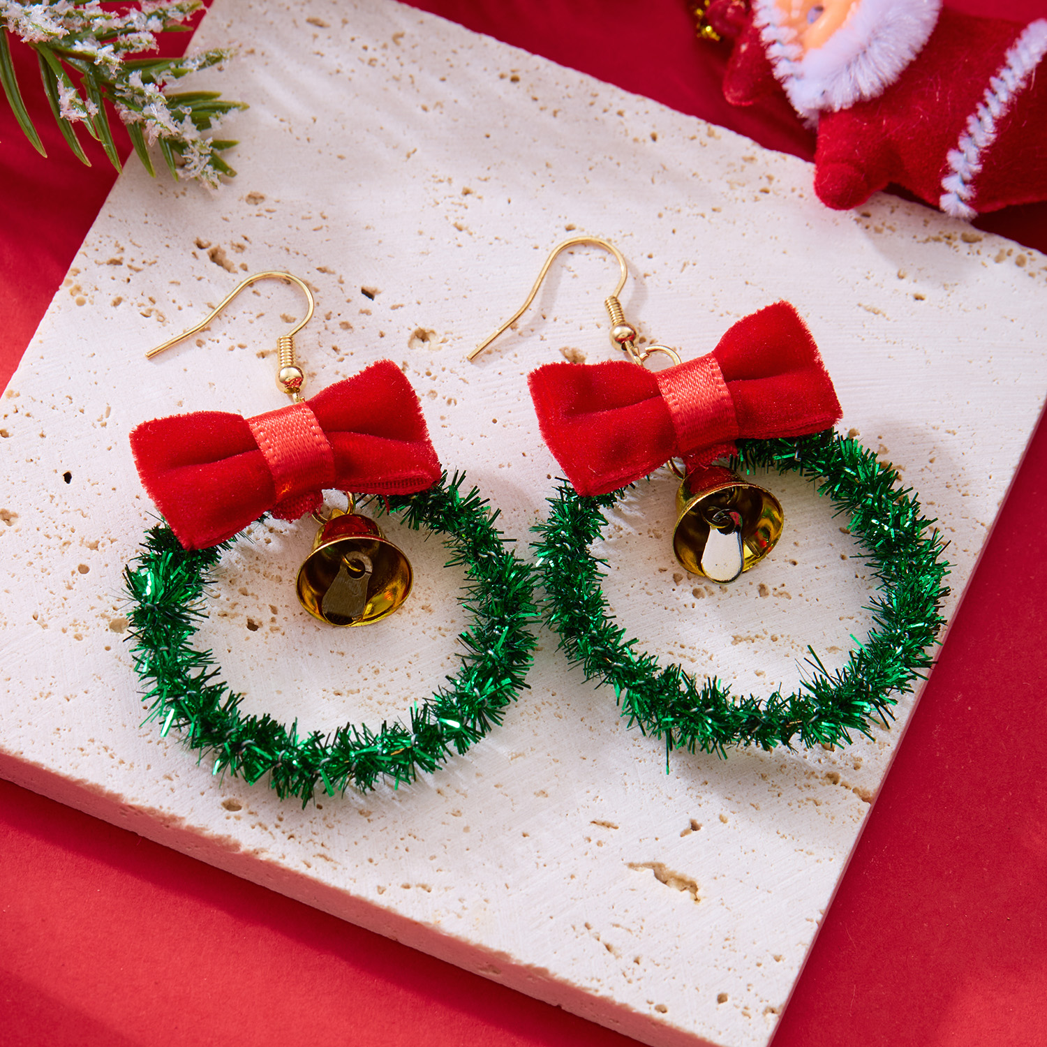 Women Jewelry Christmas Tree Bell Earrings, Fashion Red Green Xmas Stud, Wreath Star Bowknot Dangle Drop