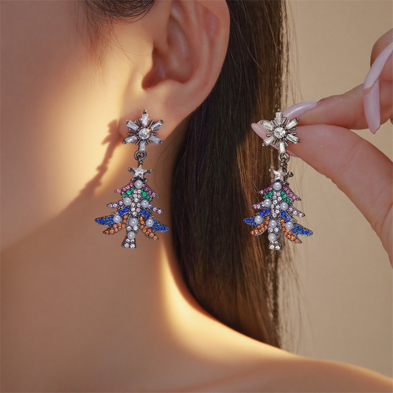 Imitation Pearl Tree Star, Christmas Rhinestone Bells, Drop Earrings for Women, Party Holiday Jewelry