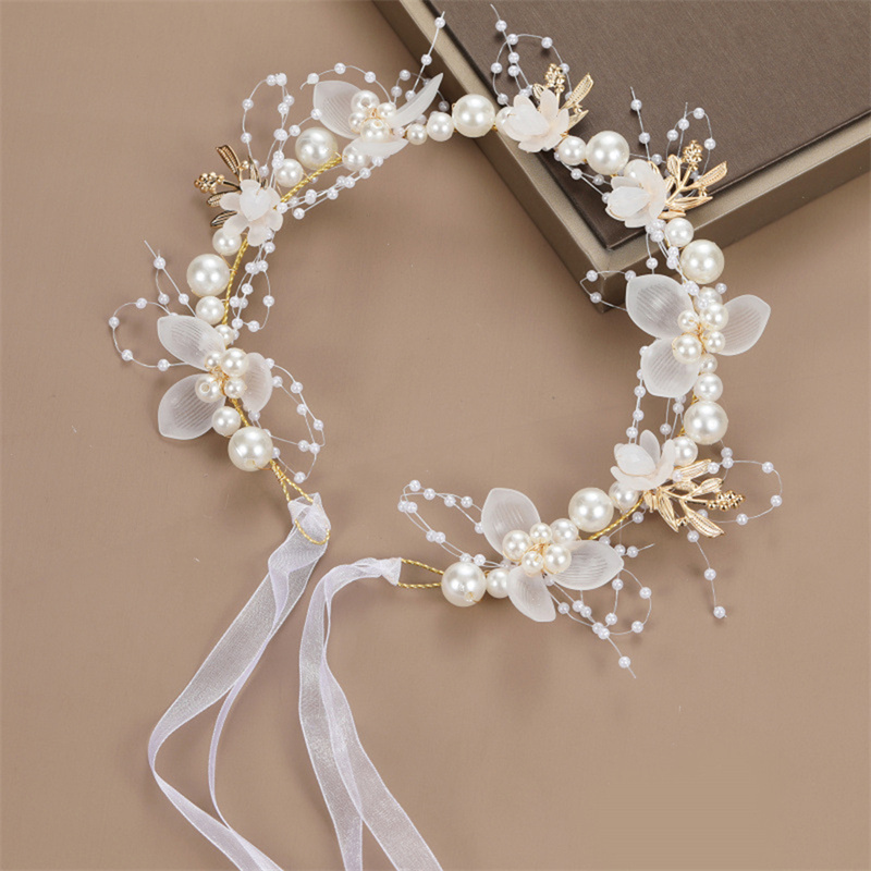 Bohemian Spring Bridal, Pearl Hair Headdress, Flower Wreath Bride Garland, Head Hoop Headbands, Girls Hair Jewelry